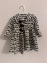 Nannette Baby Girls Black/White Tweed Coat 12M Button Bow Collared Formal