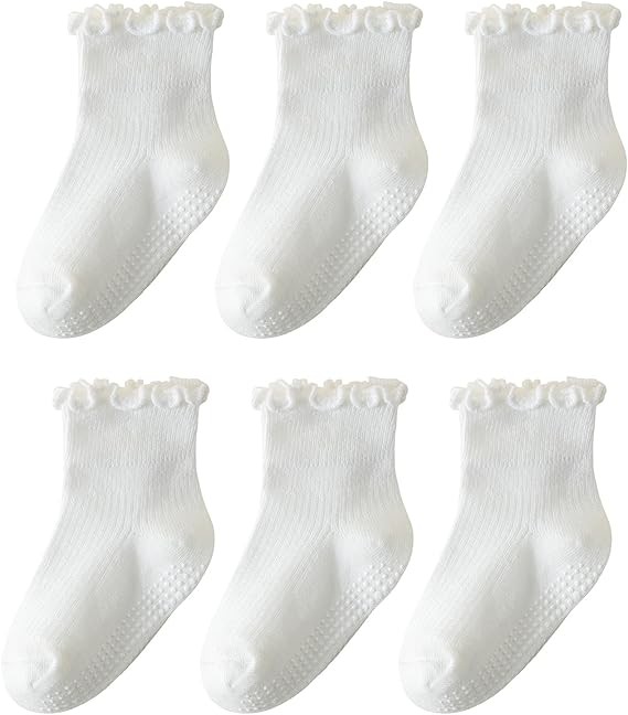 6 Pairs Toddler Ruffle Socks for Girls Baby Grip Socks Non Slip Socks Cute
