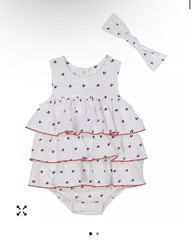 Tommy Hilfiger Baby Girls White Pique Logo Ruffle Sunsuit Size 6-9 Months