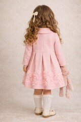 Nannette Toddler Gir1s Coat 18 Months Pink Long Sleeve Embroidered Pleated
