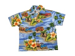 Aloha Republic Hawaiian Shirt Toddler Sz 1T Short Sleeve Surf Car Graphic Cotton