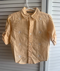 Cubavera Boys Light Orange Embroidered Collared Linen Cotton Button-Up Shirt 18M