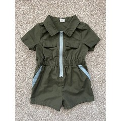 SHEIN Baby Utility Romper Olive Green Zip Front Cargo One Piece 12-18M