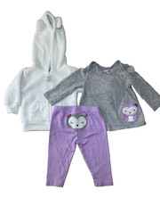 Baby Girl 3 Month Purple Owl Outfit: Pants + Shirt + Jacket- (G-3-6-00002)