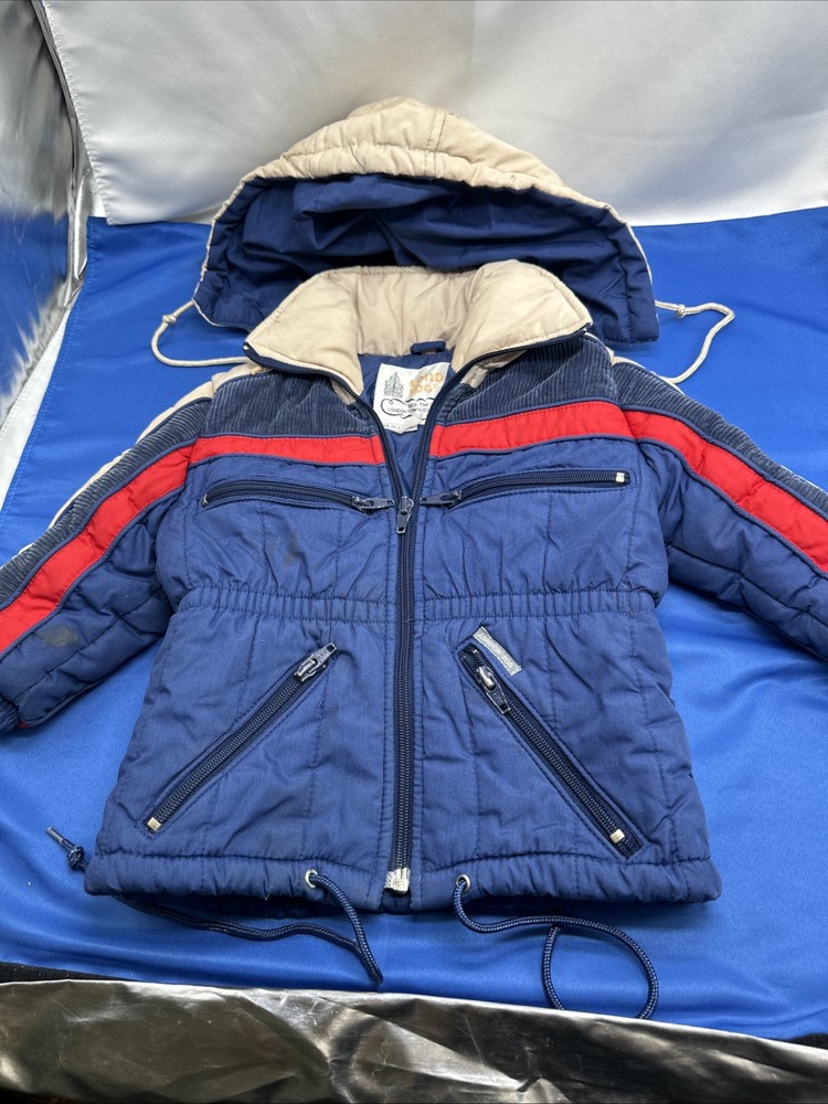 Vintage London Fog Puffer Jacket Kids Size 3M Retro Blue Red Off White Ski