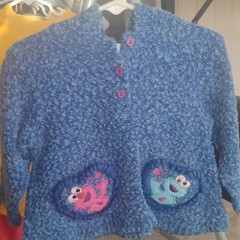 Vintage Sesame Street Cookie Monster Girls 24M Blue Hooded Fleece Button Jacket