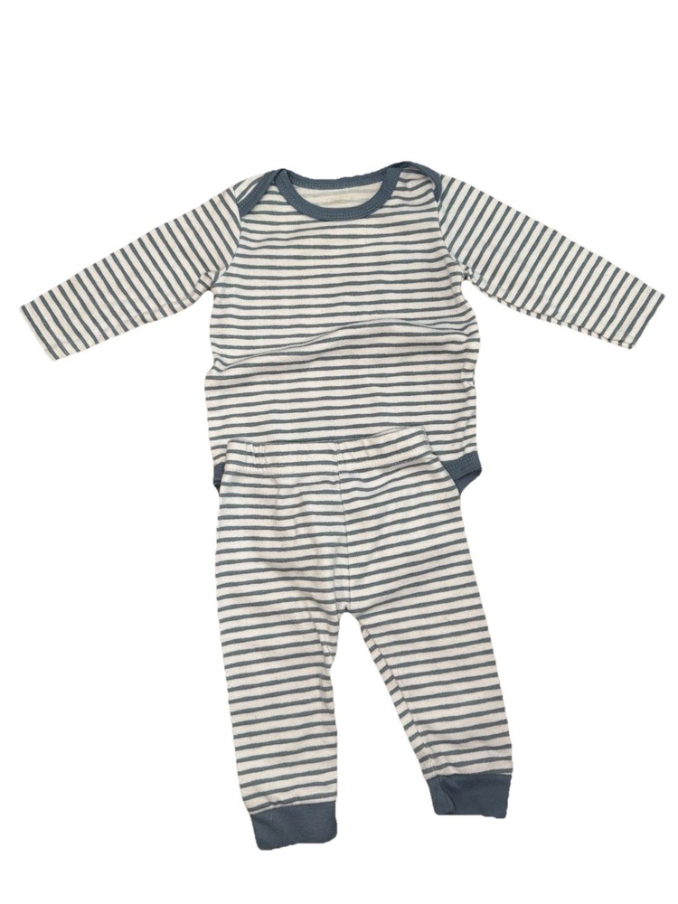 Primark 2 Piece Pajama Set Long Sleeve And Pants Blue White Striped 6-9 Month