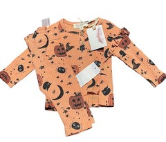 Jessica Simpson Baby Halloween Outfit Set 3/6M Pumpkin Print Top Pants Orange