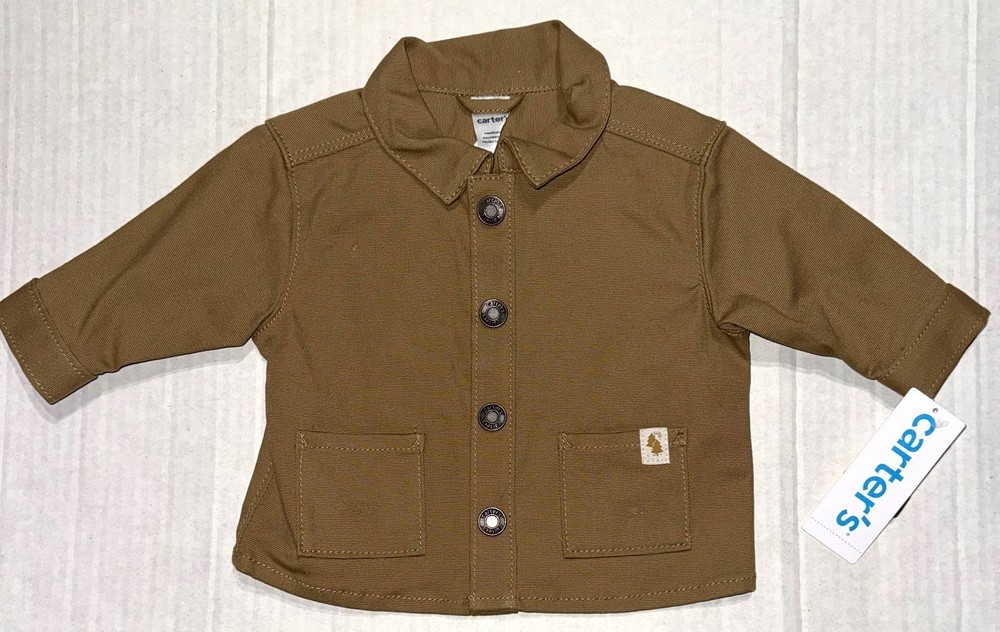 CARTERS denim jacket light brown (tan) snap front size NEWBORN