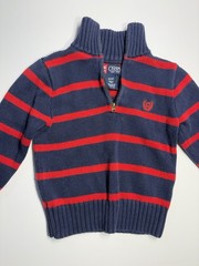 Chaps Knit Sweater Toddler Boy Size 3T Navy Blue Red Striped 1/4 Zip Long Sleeve