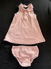 Ralph Lauren Pink Cotton Pique Knit Sleeveless Dress & Diaper Cover-12