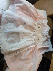 vintage summer pink white lace baby girl 2 pc pinafor outfit 6 to 9 months