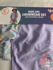 NWT UV Skinz Girls 2T Purple Unicorn 3pc Swimwear Set UPF 50+ Rash Guard Hat