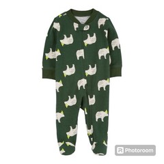 Carter’s Baby Boy Fleece Footed Pajamas 0/3M Green Bear Hat One Piece Sleeper