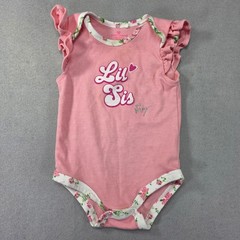 Betsey Johnson Pink Lil Sis Ruffle Bodysuit Baby Girl 6/9M Floral Trim RN167639