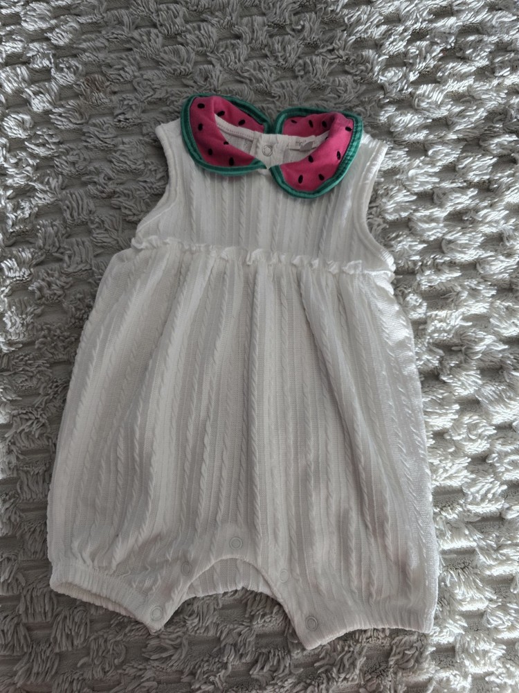 minibean 18M Sleeveless White Romper with Watermelon Embroidered Collar