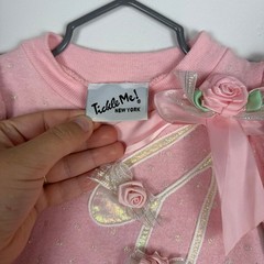 Vintage Tickle Me New York Pink Ballet Romper Rose Applique GlitteR MADE IN USA