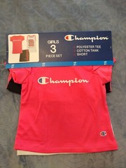 Champion Girls Toddler 3 Piece Pink Shirt/Black Shorts/White Tank Top Set Sz 2T