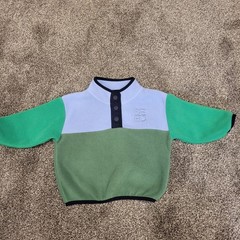 Seed Heritage Baby Fleece Pullover Colorblock Snap Neck Blue Green 12-18 Months