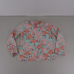 RuffleButts 3T Flamingo Long Sleeve Rash Guard Swim Top Aqua Pink
