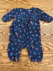 baby gap navy blue floral girls size 0-3 month long sleeve romper