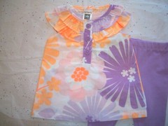 CARTER’S BABY GIRL’S 2 PIECE PANT SET FLOWERS PURPLE ORANGE PINK & WHITE NWT