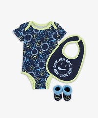 Nike Baby Bodysuit Bib Booties 3 piece Box Set Size 0-6 Months Midnight Navy