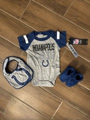 NFL Indianapolis Colts 0-3 Months 3 Piece Set Bodysuit Bib Booties NWT