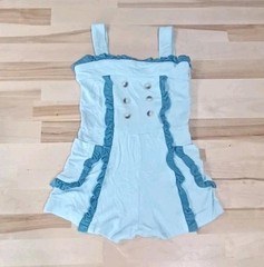 Kate Quinn Baby Girl Romper Size 3-6 Months Blue Ruffles Bamboo