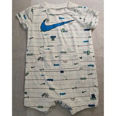 Nike Baby Boys 6M Romper White Blue Sports Print Swoosh Bodysuit One Piece