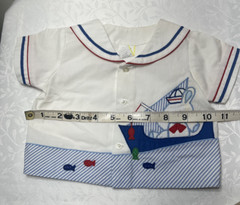 Vintage Baby Boy Short Set 3-6 Months Embroidered Applique Bunny Fishing