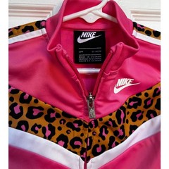 Nike Baby Girl’s Track Jacket Pink Leopard Print Full Zip White Stripes 18M