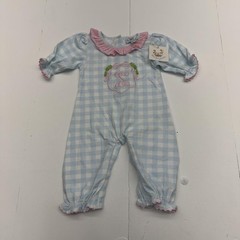 Bizzy Bees Smocks Coverall Baby Girls 0-3M Blue Gingham Monogram One Piece