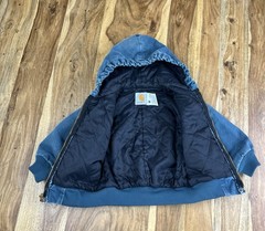 Vintage Toddler Carhartt Hooded Canvas Blue Jacket Kids Size 2T