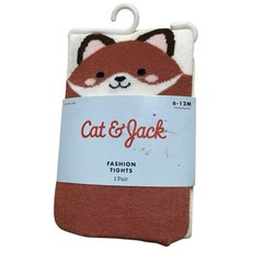 Cat & Jack Fashion Tights 6-12Mo, Girls Fox Tights Brown White Cotton Blend NEW