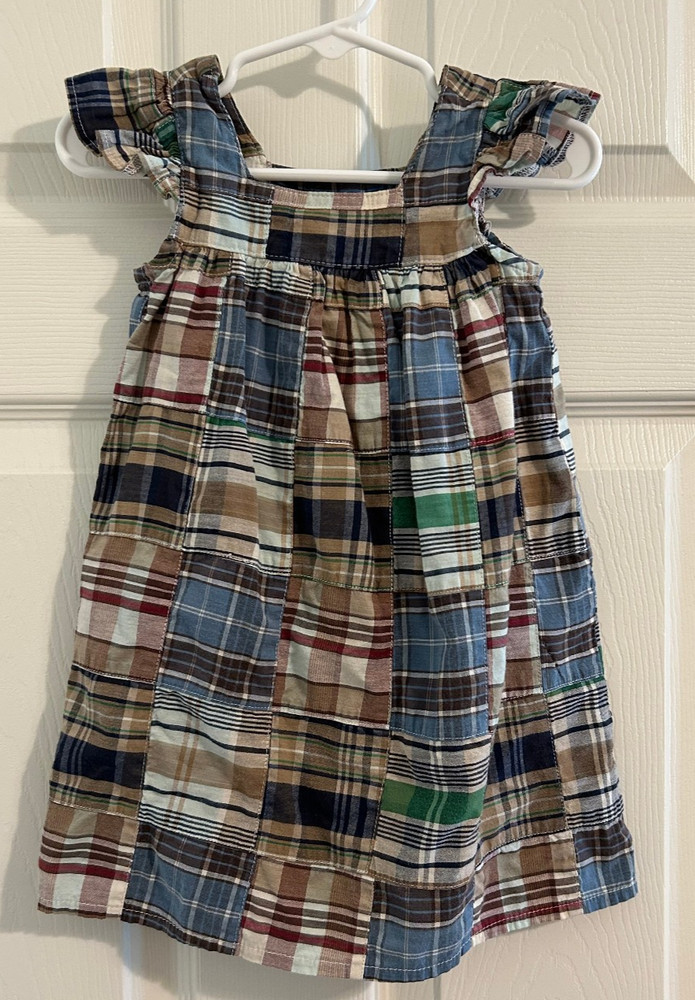 Kelly’s Kids White Blue Red Green Madras Plaid Dress Size 12-18 Mo