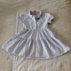 H&M Girls 2T Shirt Dress Blue/Pink/White Striped Collared Button Cotton
