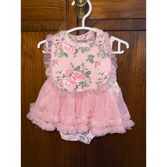 Nicole Miller New York Baby Pink Floral Lace Tulle Tutu Romper & Bib Set 3/6M