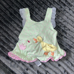 Le Top Girls 6m Duck Ladybug Sundress Light Green Pink Cotton Ruffle Bow