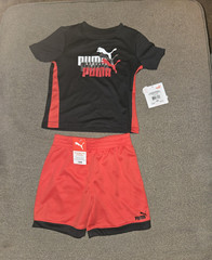 PUMA Boys 2-Piece Mesh Breathable Tee & Shorts Set Black/Red 18M