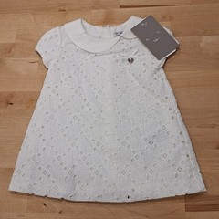 Mayoral Girls White Broderie Anglaise Eyelet Lace Dress NWT Peter Pan Collar 9M