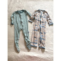 Kickee Pants 6-9 Months Bamboo Bundle Viscose Romper Shark & Sage Green