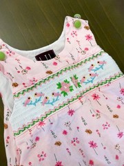 Lil Cactus Baby Girl Pink Floral Bird Hand-Smocked Dress 6–12M 100% Cotton