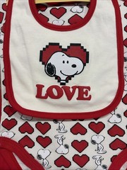 Peanuts Snoopy Heart Valentine Bib Long-Sleeve Bodysuit and Pants Set 3-pc, 24 M