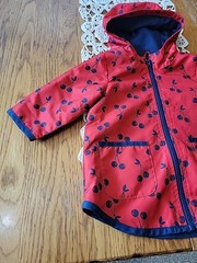 Simple Joys, Carters, Red W/Navy Cherries Raincoat With Pockets And Hood. 6-9 Mo