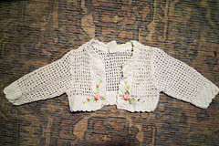 Newborn Girls White Cotton Crochet Cardigan Sweater Rose Floral V-Neck Long