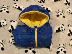 Jumping Beans Boy’s Puffer Jacket Size 3T Blue Yellow Dinosaur Hooded Pockets