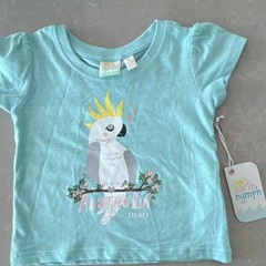 Earth Nymph Size 0 Aqua 100% Cotton Cockatoo Australia Graphic Tee Crew