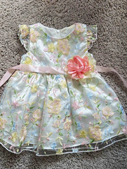 6-9M Girls Floral Organza Fit & Flare Dress Pink Sash Bow Flower Zip