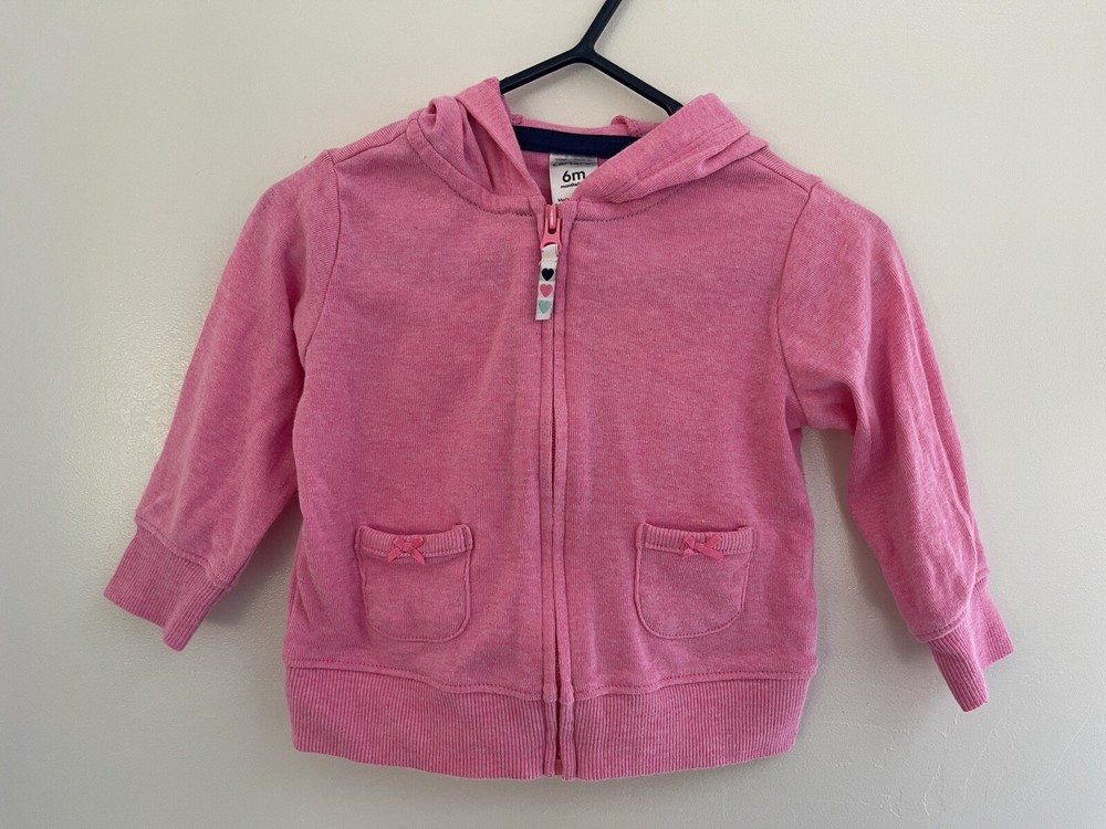 Carters Baby Girls Solid Pink Lightweight Stretch Zip-Up Long Sleeve Hoodie 6 M